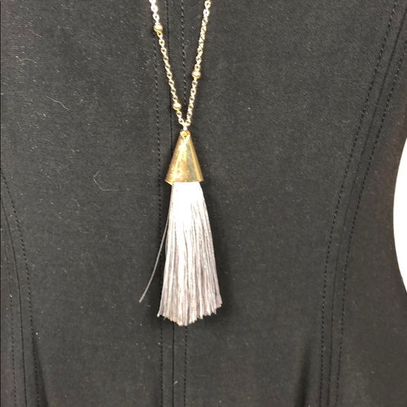 Trendy Tassel Necklace w/ polished gold tone chain - Picture 3 of 4